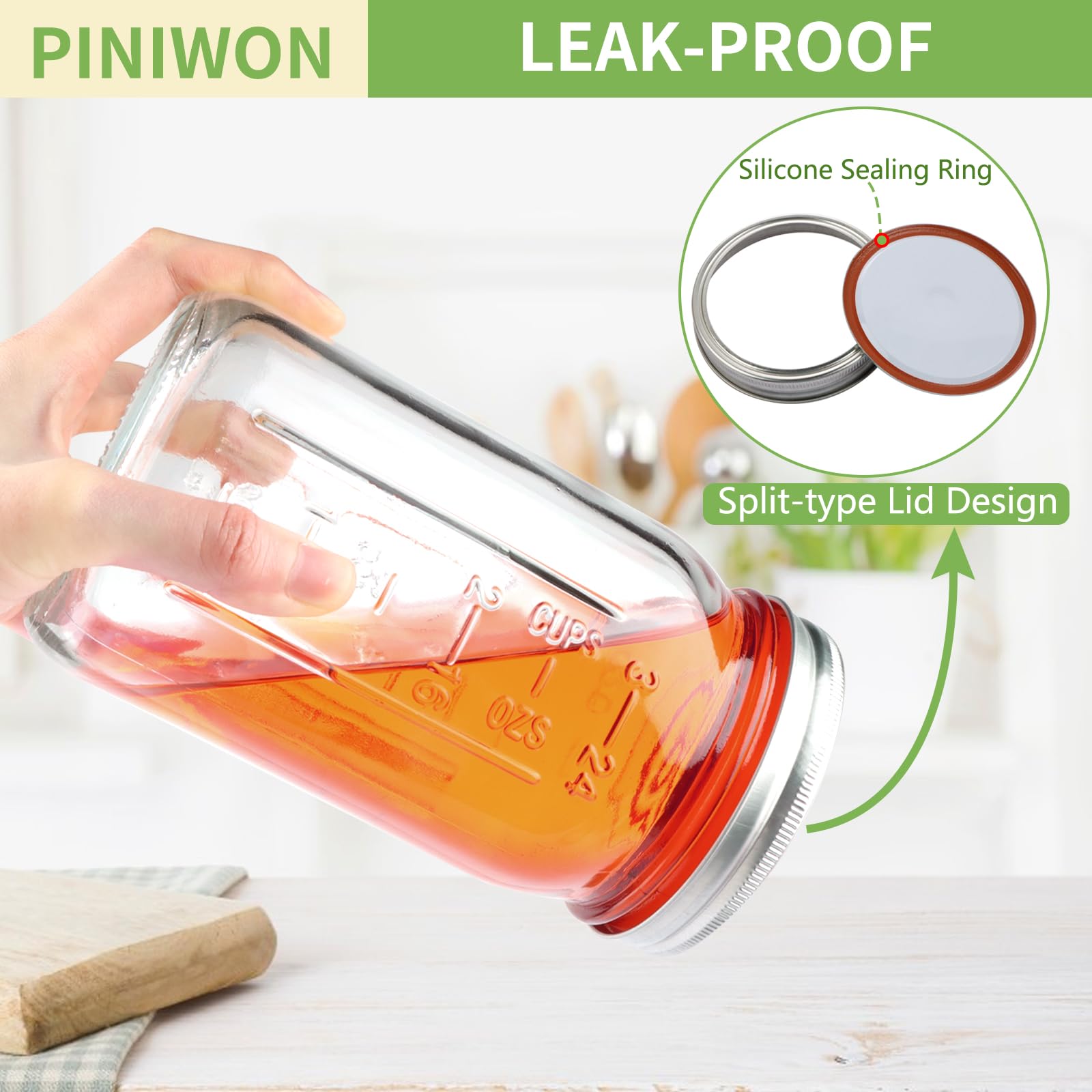 Amazon.co.jp: PINIWON 広口メイソンジャー 32オンス 密閉蓋とバンド